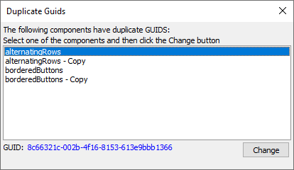 Duplicate Guids dialog
